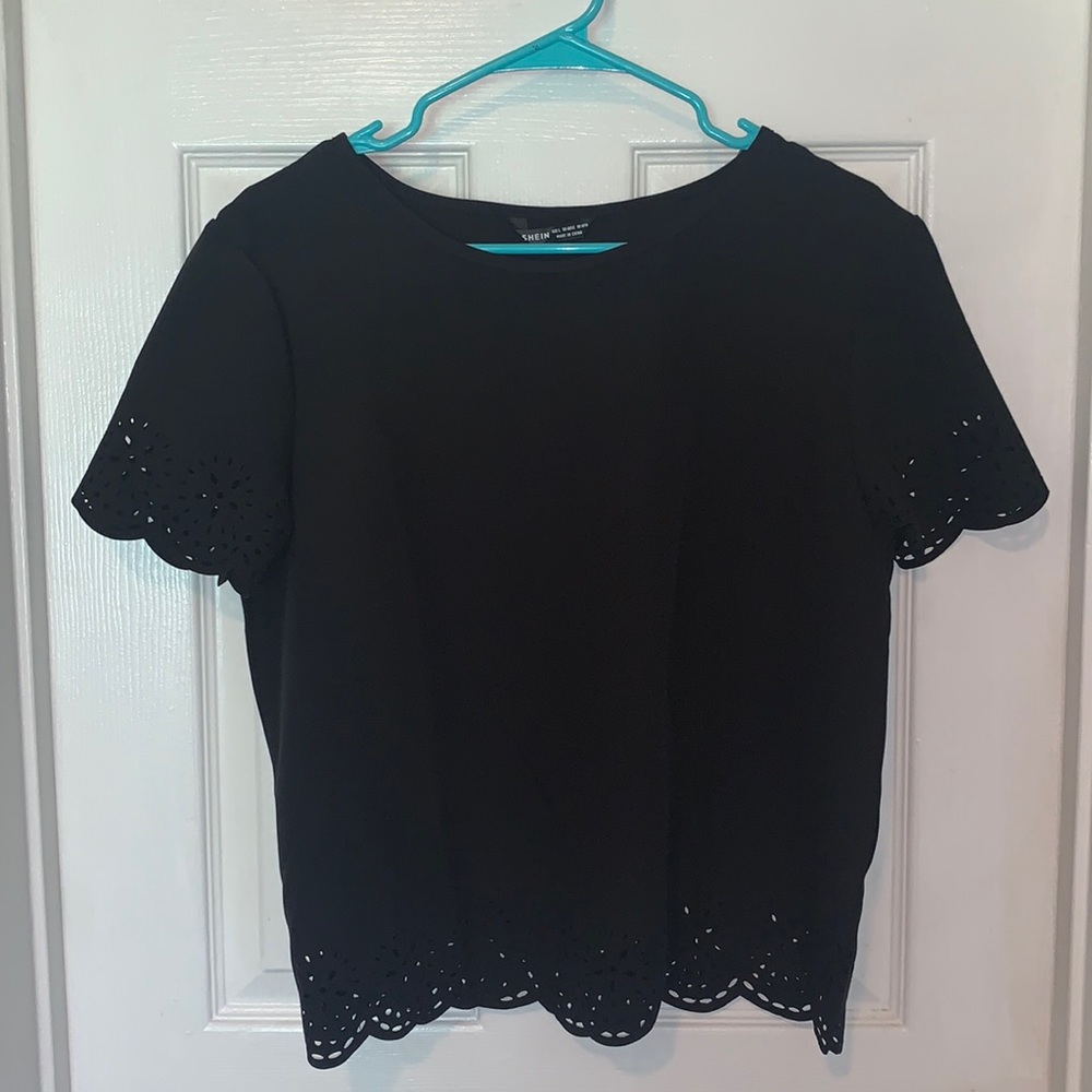 SHEIN Black Eyelet Trim Top